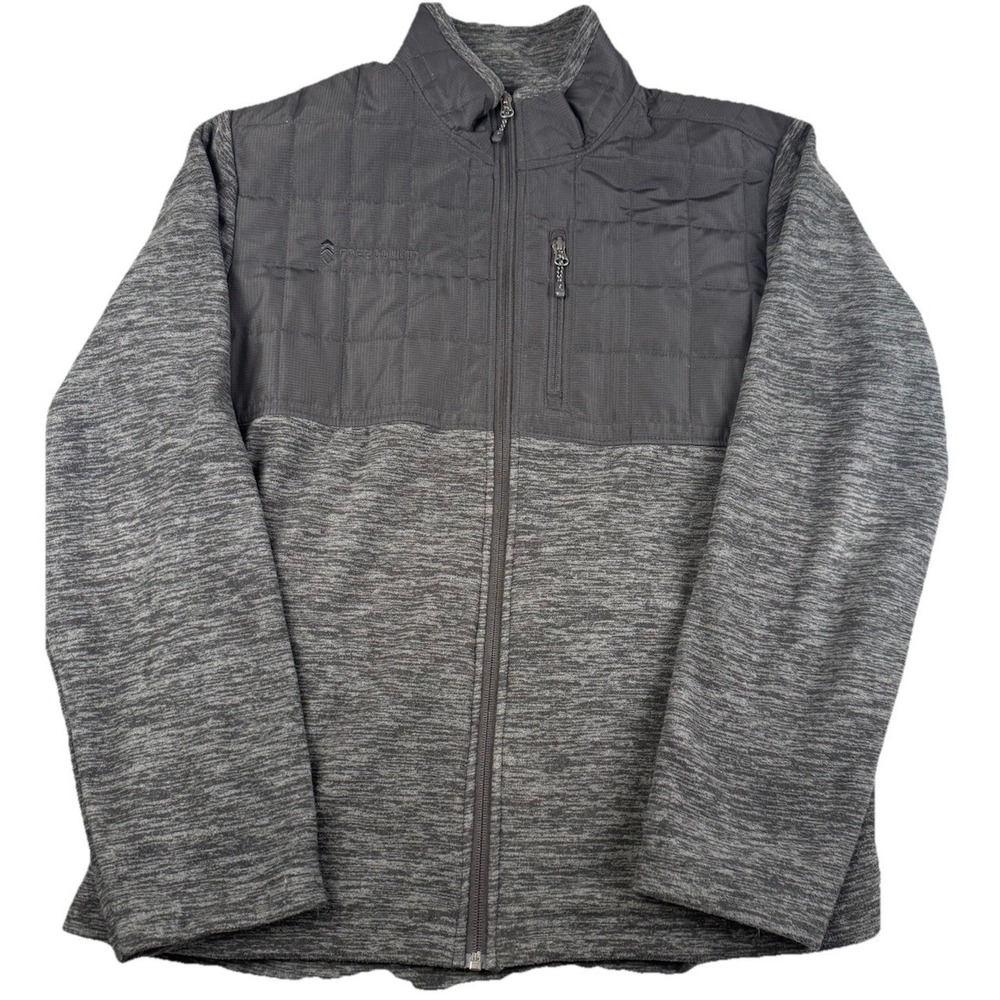 Free Country Hybrid Fleece Jacket Mens Large Charcoal Quilted Full Zip Outdoor